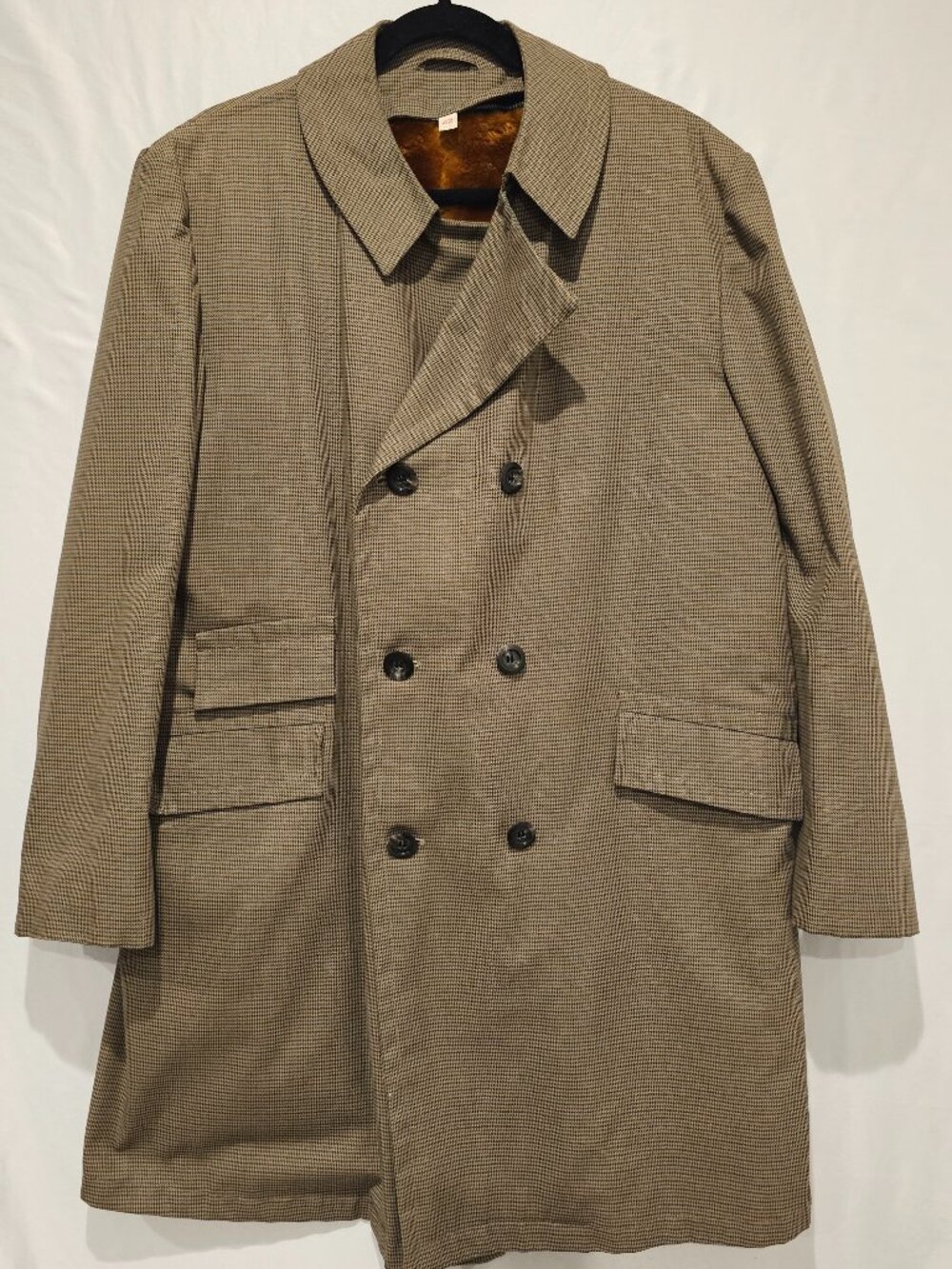 Vintage Wetherfield Plaid Trench Coat Men 42 Double Breasted Borg Pile Liner L